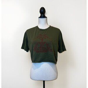 Diesel T Shirt Women’s XL Olive Green Cropped Buckaneer Red Stitching Y2K Look